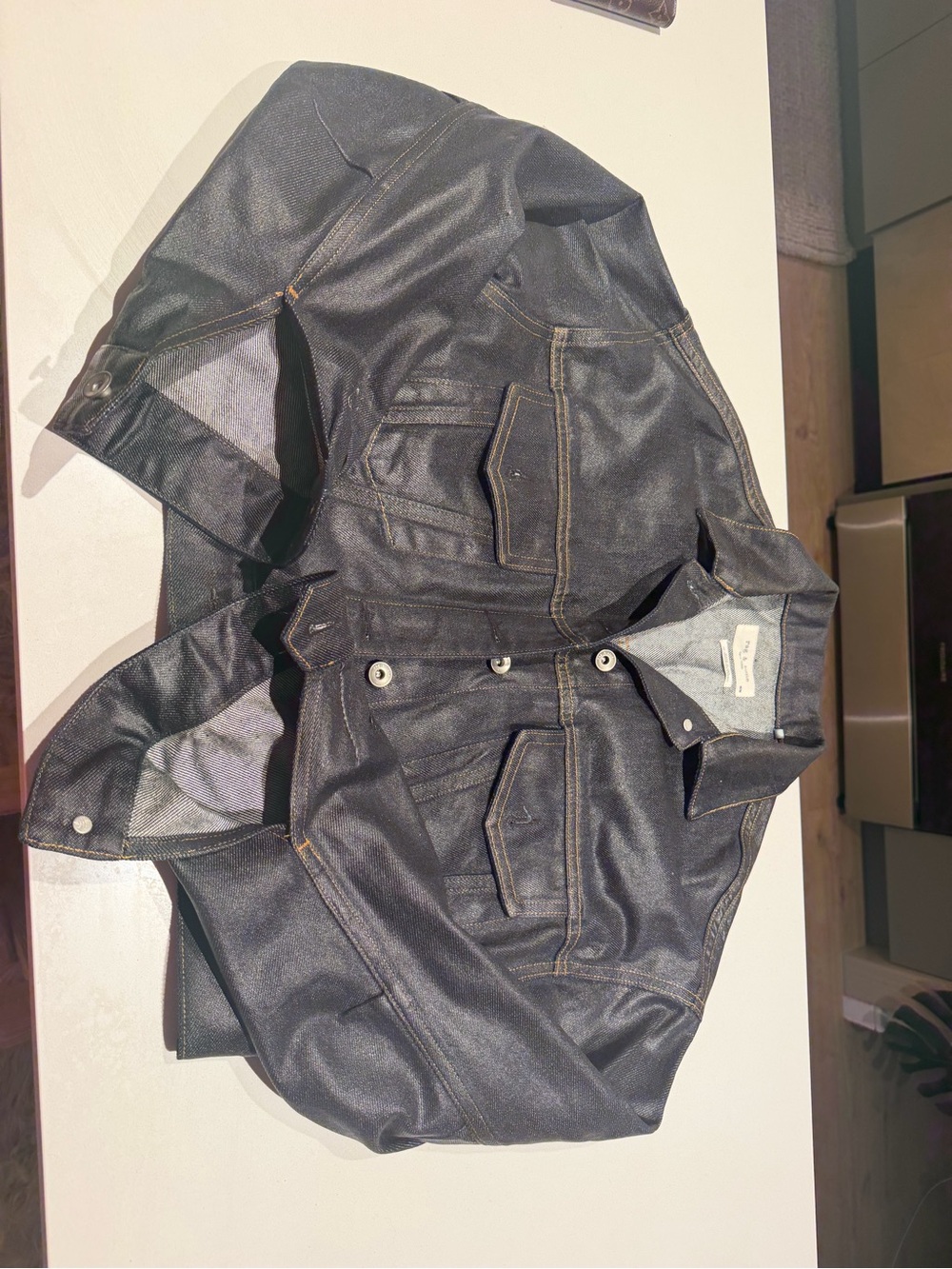 Blue wax coated denim Jacket - Classic Trucker Style